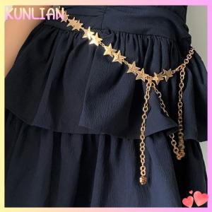 [KUNLIAN] Vintage Women Waist Belt Female Metal Star Pentagram Chain Belt Tassel Waist Chain Belt Women Decorative Body Jewelry