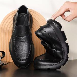 New Fashion-Inspired Mens Black Shoes Rubber Sole Non-Slip 5CM Thick Waterproof Ideal for School Work Daily Wear Closed Toe Footwear All Seasons 0125523