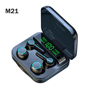 M21หูฟังไร้สายคู่หูฟังมีไมโครโฟนบลูทูธ TWS 9D สเตอริโอกันน้ำสำหรับกีฬาสี่ชุดหูฟัง
