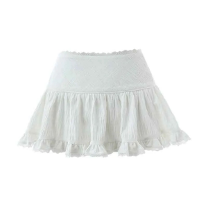 Balletcore RuffledSkirt with Lace Trim Low Rise Tiered White Skirt Summer Women Teen Girl Goth Outfit