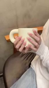 100% HANDMADE Artificial Nail Almond Shape Ice Transparent Gradient Solid Color Phototpy Press on Nails Reusable and Removable Nails with Toolkit