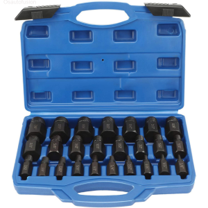 [READY STOCK] [NEW] 25pcs Damaged Screw Extractor Remover Set Hex Shank Broken Bolt Extractor Holder Socket Adapter with Storage Case