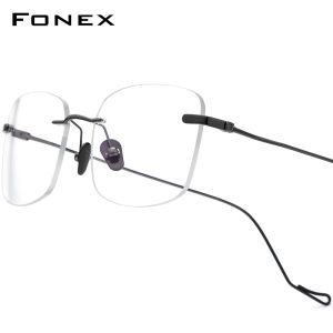 FONEX Titanium Glasses Men Brand Design Rimless Frameless Square Eyeglasses Frame Women Frameless High-Quality Ultralight Custom Optical Eyewear 8559