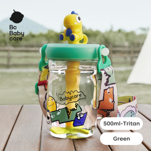Bc Babycare 500ml Baby Water Bottle Kids Straw Cup with Dinosaur Dust Cap BPA Free Tritan Sports Sippy Cup