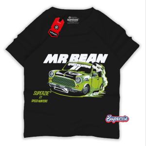 Baju anak cowok lengan pendek karakter kendaraan mobil tua MR BEAN hitam bahan katun premium 30s