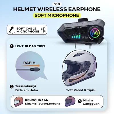 Mochoe COD Intercom Y10/K06 Headset Helm Bluetooth 5.3 Sepeda Motor Bluetooth Hands Free Call Kit IPX6 Tahan Air