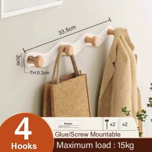 【24h Ship】Wood Hook Bathroom Toilet Towel Hook Coat hook Punch-Free Door Hanging