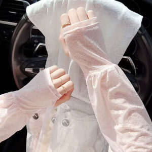 Summer Ice Silk Long Sleeves Anti-Sunburn Arm Cover Womens Breathable Thin Arm Sleeves Sunshade Sleeves Bubble Mesh Anti-UV Sun Protection Gloves Outdoor Riding Cycling Cool Hand Sleeves