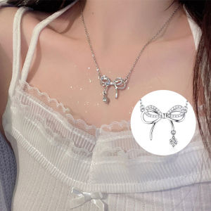PrettySet Ins Temperament Fairy Clavicle Chain Diamond Bow Pendant Necklace For Women Trendy Accessories