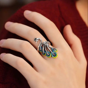 【Hand-Painted Enamel Design】Vintage Phoenix Lucky Ring Enamel Jewelry Womens Gift Symbolic Enamel Phoenix Lucky Ring