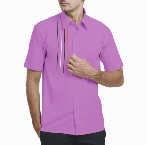 Kemeja Bordir Lilac Lengan Pendek Pria Dewasa Katun Poplin Baju Kancing