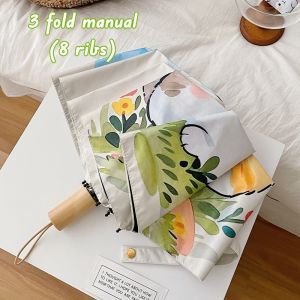 Cute Stacked Cat Print Folding Umbrella Anti-UV Waterproof Sun & Rain Parasol for Women & Students