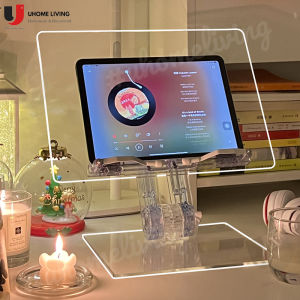 [Local Seller] Adjustable Transparent Acrylic Tablet Stand Reading Book Holder 180 Degree Flat Bracket Support For iPad