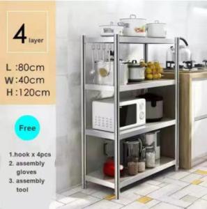 Ready Stock 3/4  Layer  Stainless Steel Kitchen  Room  Organizer Storage Rack Shelf Rack Kitchen Pot Microwave  Oven