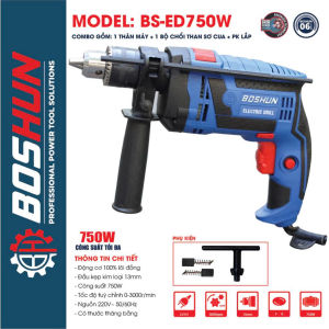Máy khoan cầm tay BOSHUN BS-ED750W Dây đồng 100% Công suất 750W 13mm