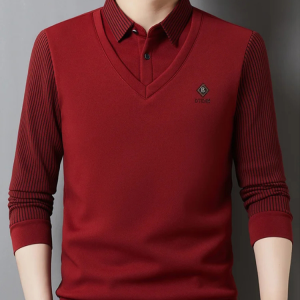 เสื้อยืดผู้ชาย แจ็คเก็ต ความรู้สึกของความสามัคคี เสื้อเชิ้ตผู้ชายสองชิ้นปลอม อ่อนนุ่ม ธุรกิจ รายละเอียด