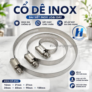 Cổ Dê Inox Phi 16 21 27 34 60 90 100 (Đai Siết Inox) Loại Dày