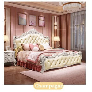 Modern European Bed Frame Queen Luxurious King Queen Size Elegant Carved Silver PVC Leather Bed Headboard Rebound Sponge