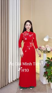 Áo Dài Lụa Mỹ Cao Cấp Họa Tiết Đính Kết Thủ Công Tỉ Mỉ - Mã H10