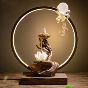 Thác khói trầm hương Tân Nguyên thác khói phong thủy bàn tay Phật hình Hoa Sen cao 18cm