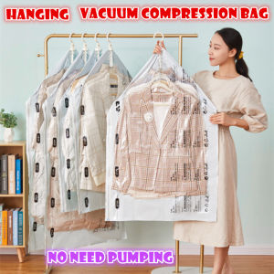 《SG Stock》Hanging Vacuum compression storage bag clothes hanger rack Moisture dustproof Winter clothes storage No pump required