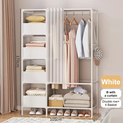 Dustproof Clothes Wardrobe with Curtain Clothes Rack Drying Rack for Clothes Indoor Multi-function Clothes Hanger