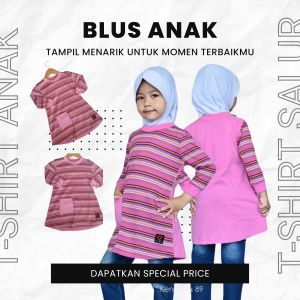 BAJU BLUS ANAK COMBES MOTIF SALUR QIRANI KENANGA 89 PINK TERANG