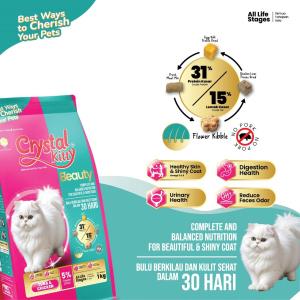 Crystal kitty dry food 1kg bulu berkilau dan sehat makanan kucing