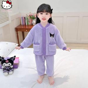 Christmas gifts Halloween anime Kuromi Sanrio Cartoon warm coat Girl Sleepwear Children Home Wear Set Autumn Winter Sweet Princess Style Kawaii sweet tops