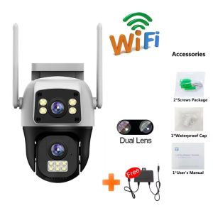 Solar CCTV V380 Pro Three Lens With WiFi 4G Sim Card Outdoor Waterproof IP Camera Full Color Night Vision Auto Tracking Alarm Solar Battery Powered CCTV Camera