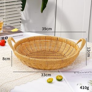【Ready Stock&COD】DIVATEN Round Shape Rattan Basket Handwoven with Handle Storage Basket Large Capacity Wicker Basket Tabletop Display