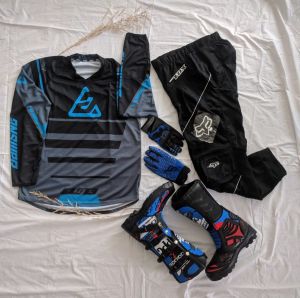 PAKET KOMPLIT STELAN BAJU JERSEY SET CELANA GLOVE DAN SEPATU TRAIL RACING MOTOCROSS
