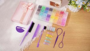 Auroray 32 màu dây thun buộc tóc nhỏ kèm 16 dụng cụ tạo kiểu 2000 chiếc dây thun buộc tóc cho bé gái dây thuncó dụng cụ cắt phụ kiện tóc quà Giáng sinh cho bé gái trẻ sơ sinh trẻ mới biết đi trẻ em.