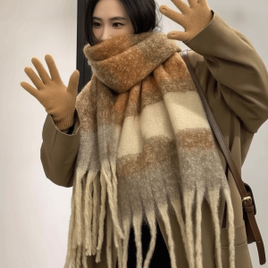 HAF0083 Thick Winter Scarves Soft Thermal Checked Neck Wraps Fringed Stoles Washable Tassel Shawls Daily Wear