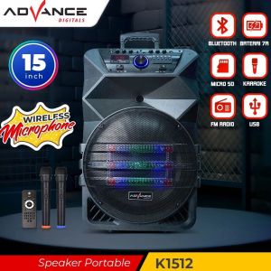 Advance K1512 Speaker Bluetooth Karaoke Wireless Portable Super Bass Aktif BONUS 2 Pcs Mic Wireless
