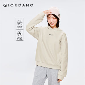 GIORDANO Women Hoodies Chunky Fleece-Lined Windproof Casual Hoodies Oversize Letter Embroidered Solid Color Hoodies 05322809