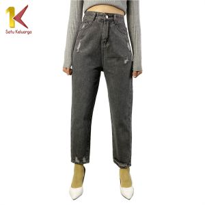 1K Celana Jeans Wanita Kekinian P580 Jeans Sobek Boyfriend Ripped Jeans Highwaist Celana Panjang Wanita Fashion
