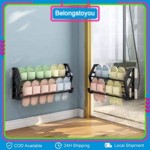 63cm Wall Mounted Slipper Organizer Shoe Rack Slipper Rack Organizer Foldable 3 in 1 Bathroom Rack