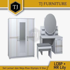 Set Lemari Pakaian dan Meja Rias Olympic Kayu Tiga Pintu LCBP Lily S