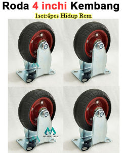 Roda kembang 4 inchi karet (4pcs Mati semua) Roda troli etalese pertukangan gerobak rubber