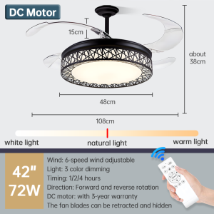 GOGEOUS โคมไฟพัดลมเพดาน พัดลมเพดานโคมไฟ 42นิ้ว พัดลมโคมไฟ โคมไฟระย้าคริสตัล พัดลมโคมไฟติดเพดาน ไฟพัดลม led crystal ceiling fan with light