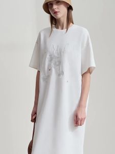 Summer loose mid-length high-stretch off-the-shoulder short-sleeved embroidered H-shaped dress QZ2-1251TM2001-B