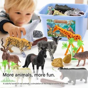 YUDESHUI 53/58Pcs PVC Tượng động vật chân thực Mini Quà Tặng Đồ chơi động vật Safari Đồ chơi trang trí mô hình Rex Cho bữa tiệc trẻ em
