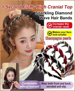Headwear High Cranial Vault Headband Black Crystal Increase Hair Volume Pearl Embellishment