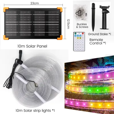 tanbaby 15M Big Panel Solar Strip Lights Outdoor Waterproof Light Strip USB/Solar 10h+ Rope Lights for Patio Balcony