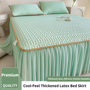 3 IN 1 Cooling Bed Seet With Skrit Ice Silk Bedding Set (Lace Sheet + Pillowcases) For Summer Single Double King Bed