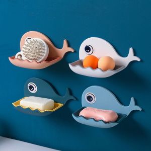 Kệ Đựng Xà Bông Dán Tường Hình Cá Heo Dễ Thương - Có Lỗ Thoát Nước Đọng Tiện Lợi