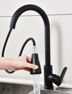 304 Stainless Steel Pull Out Kitchen Faucet Deck Mounted Sink Water Tap with Mixer Stream Sprayer Head Hot Cold Taps for Kitchen