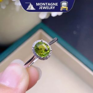 Montagne Jewelry Natural 6x7mm Green Tourmaline Ring for women Crystal Inset Four Claw Design Fine Jewellery 925 Silver Ring