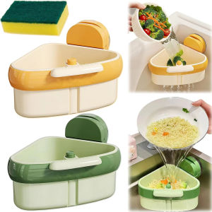 Triangles Suction Cup Sink Drain Basket Kitchen Detachable Sink Corner Strainer Fruit Washing Filter Basket Kitchen Organizer
